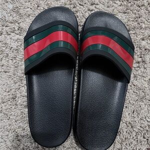 Gucci Black Slides with Red and Green Stripes